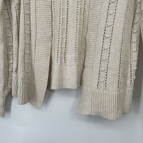 LOFT Bobble Cardigan Beige Open Front Long Balloon Sleeves Open Knit Size S - Picture 6 of 11